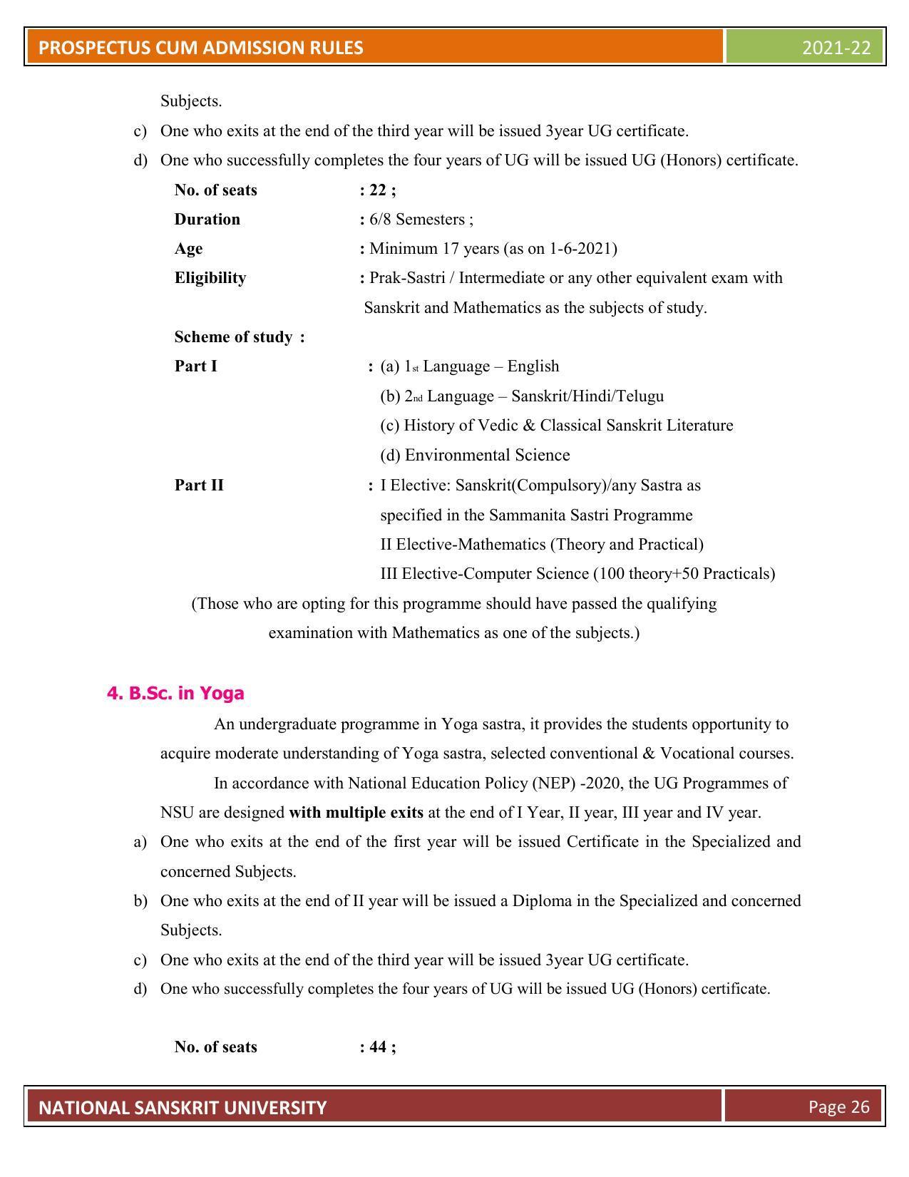 Rashtriya Sanskrit Vidyapeetha, Tirupati Admission Prospectus 2021-22 - Page 31