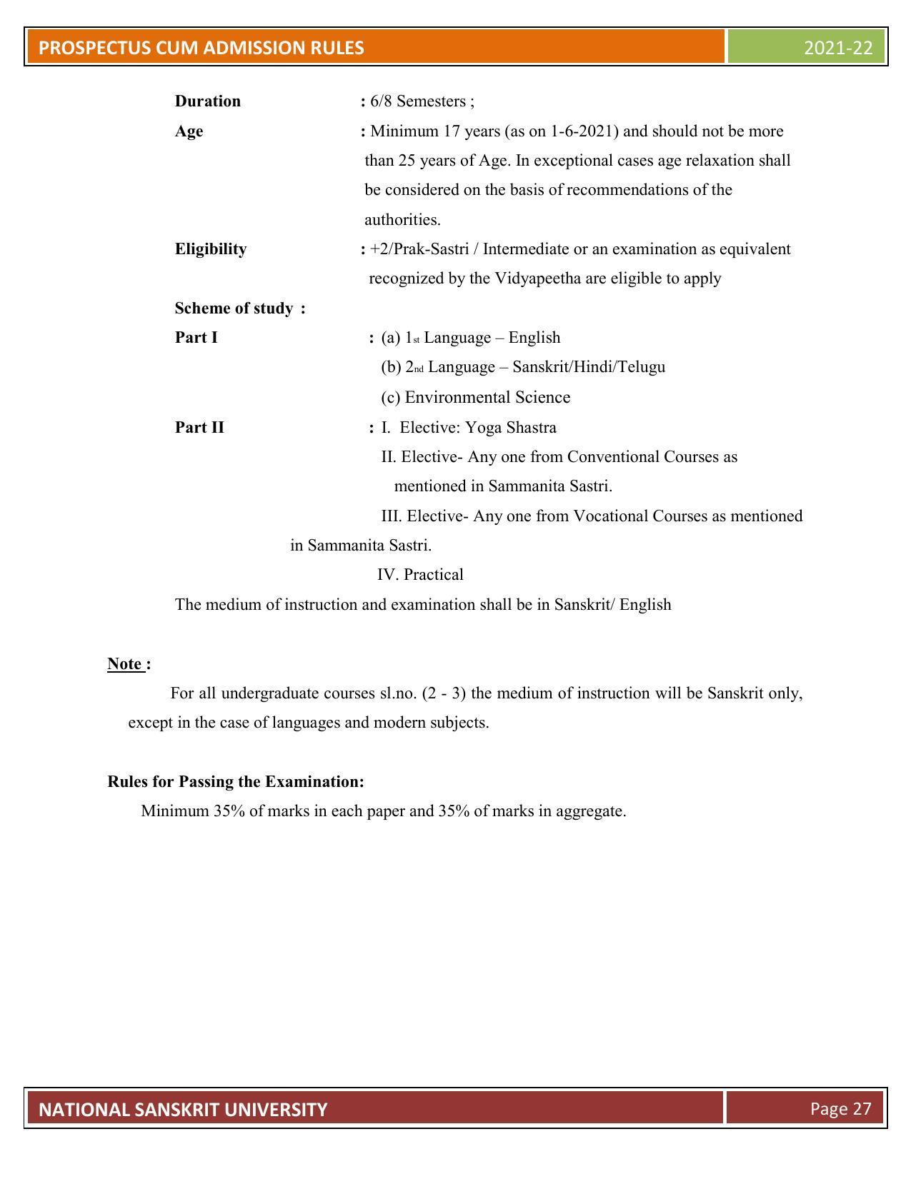 Rashtriya Sanskrit Vidyapeetha, Tirupati Admission Prospectus 2021-22 - Page 32