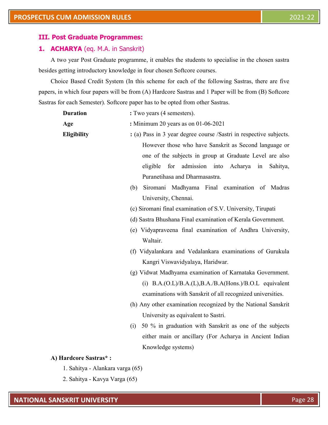 Rashtriya Sanskrit Vidyapeetha, Tirupati Admission Prospectus 2021-22 - Page 33