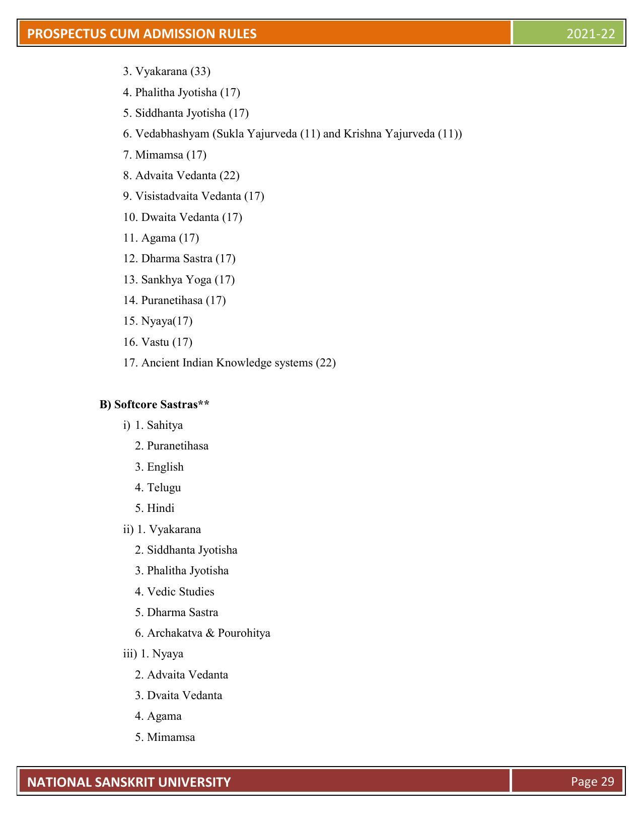 Rashtriya Sanskrit Vidyapeetha, Tirupati Admission Prospectus 2021-22 - Page 34