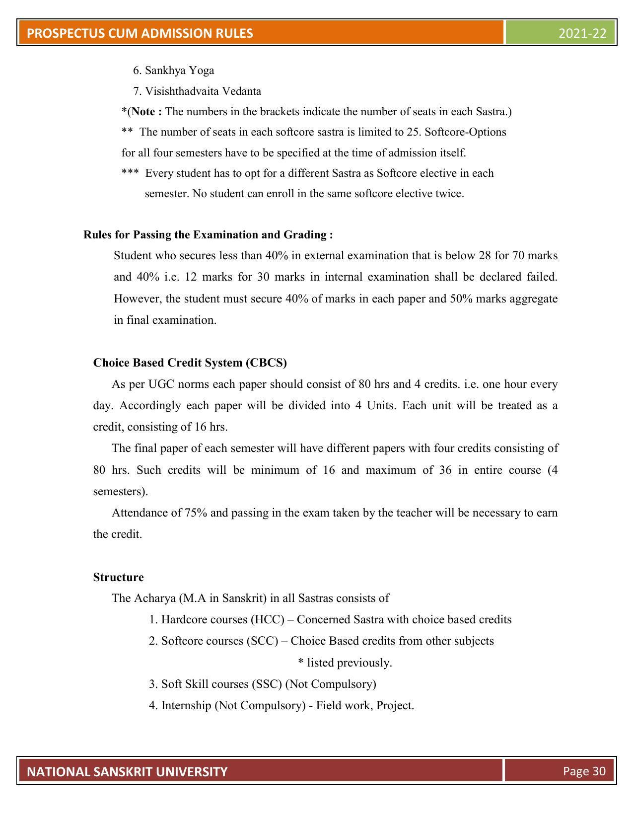 Rashtriya Sanskrit Vidyapeetha, Tirupati Admission Prospectus 2021-22 - Page 35