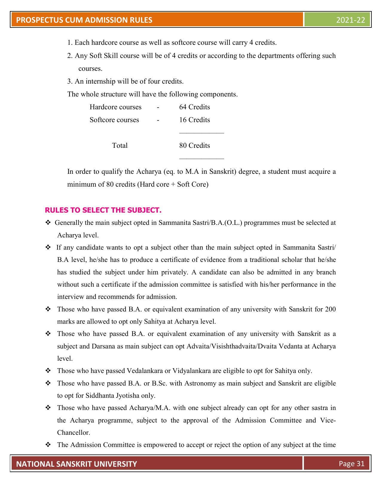 Rashtriya Sanskrit Vidyapeetha, Tirupati Admission Prospectus 2021-22 - Page 36