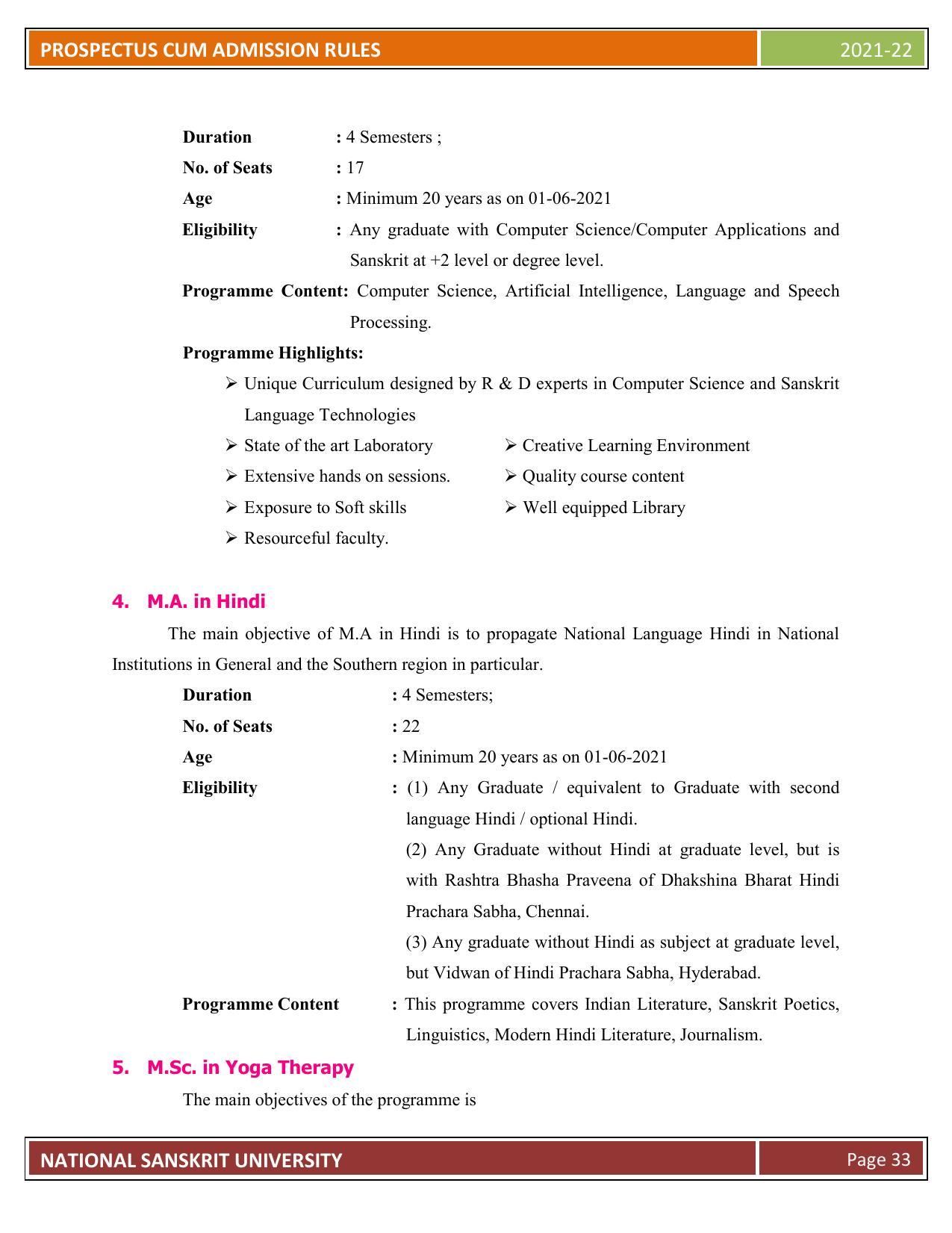 Rashtriya Sanskrit Vidyapeetha, Tirupati Admission Prospectus 2021-22 - Page 38