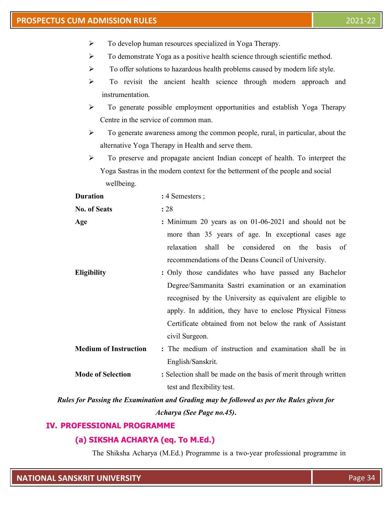 Rashtriya Sanskrit Vidyapeetha, Tirupati Admission Prospectus 2021-22 - Page 39