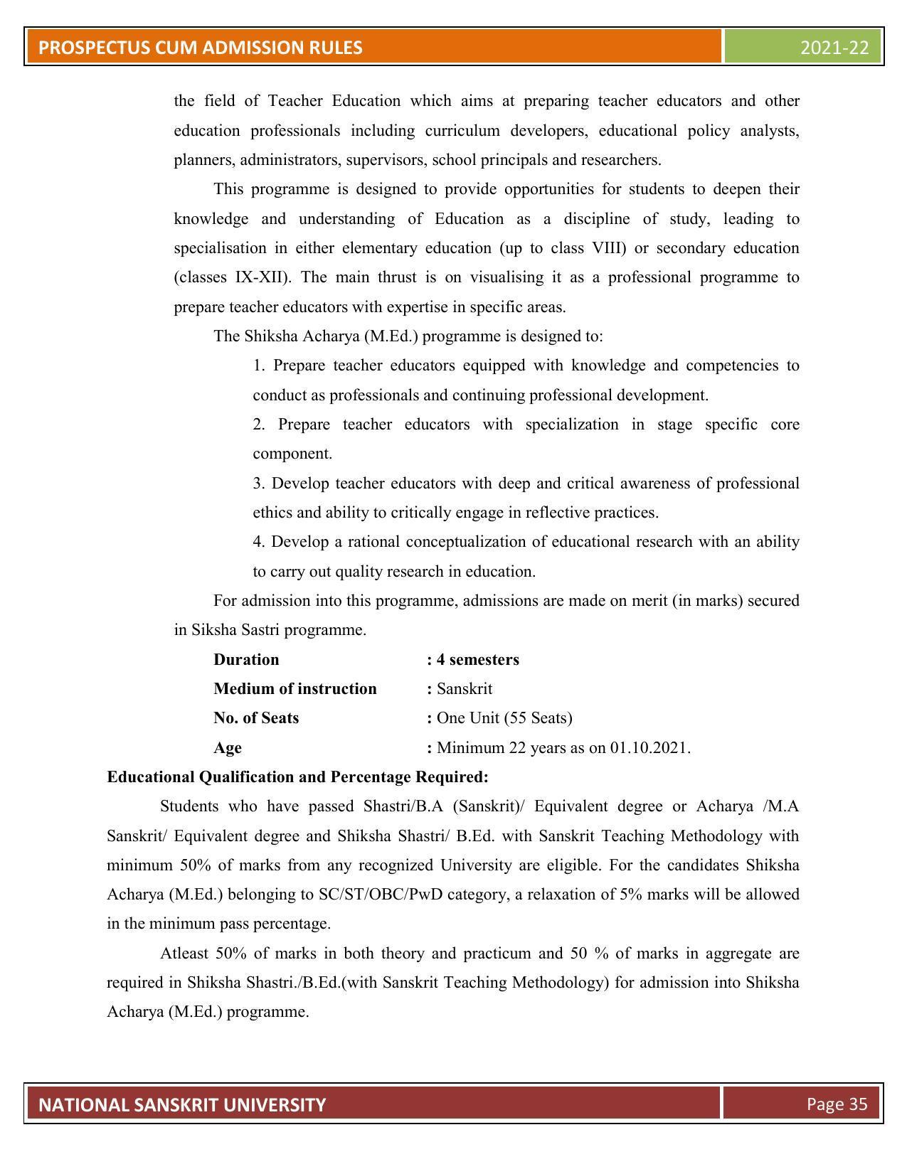 Rashtriya Sanskrit Vidyapeetha, Tirupati Admission Prospectus 2021-22 - Page 40