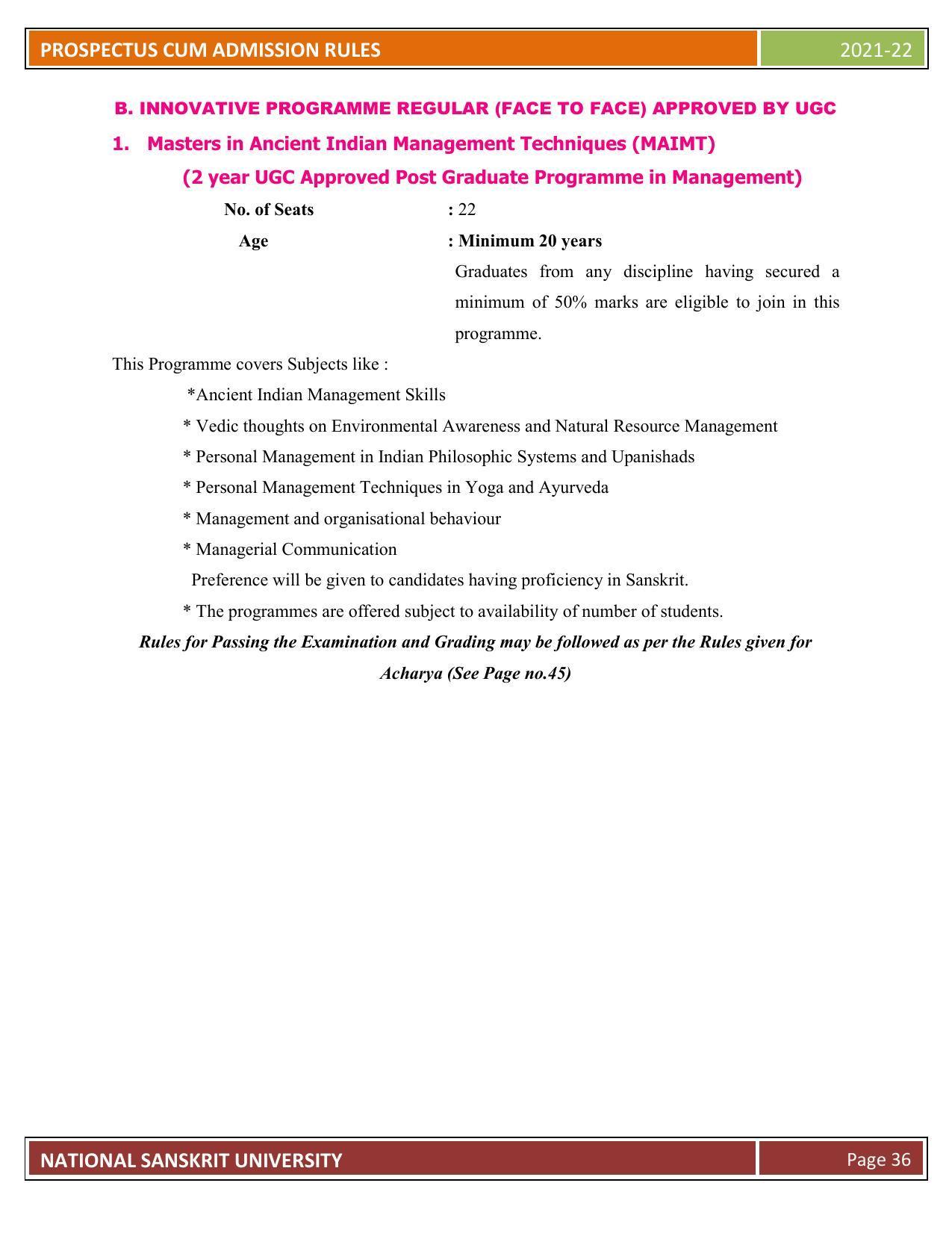 Rashtriya Sanskrit Vidyapeetha, Tirupati Admission Prospectus 2021-22 - Page 41