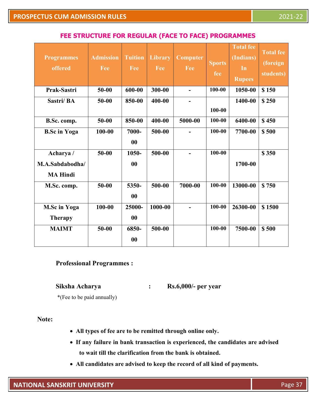 Rashtriya Sanskrit Vidyapeetha, Tirupati Admission Prospectus 2021-22 - Page 42