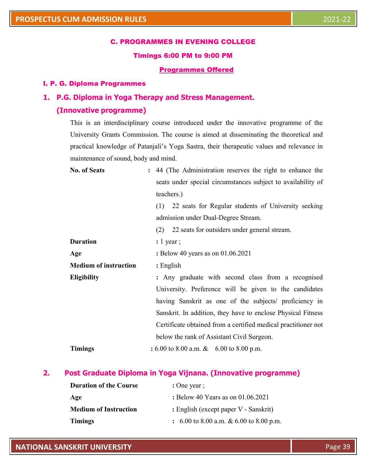 Rashtriya Sanskrit Vidyapeetha, Tirupati Admission Prospectus 2021-22 - Page 44