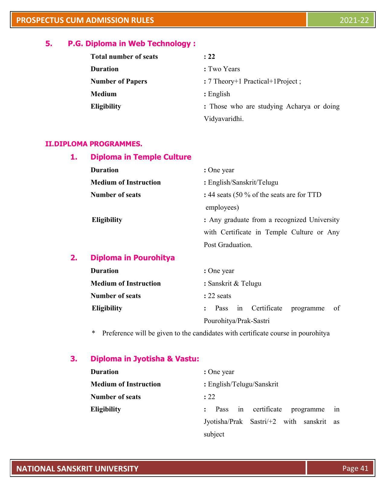 Rashtriya Sanskrit Vidyapeetha, Tirupati Admission Prospectus 2021-22 - Page 46