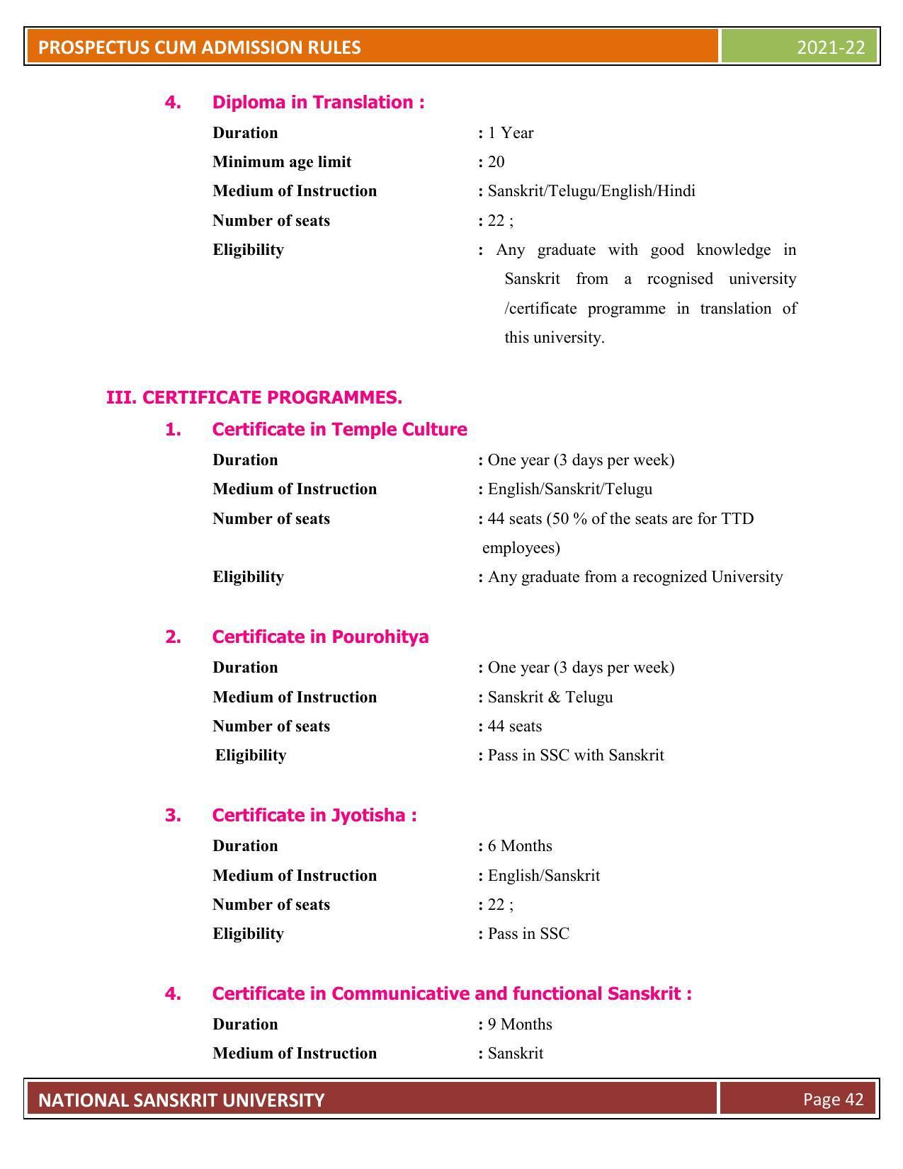 Rashtriya Sanskrit Vidyapeetha, Tirupati Admission Prospectus 2021-22 - Page 47