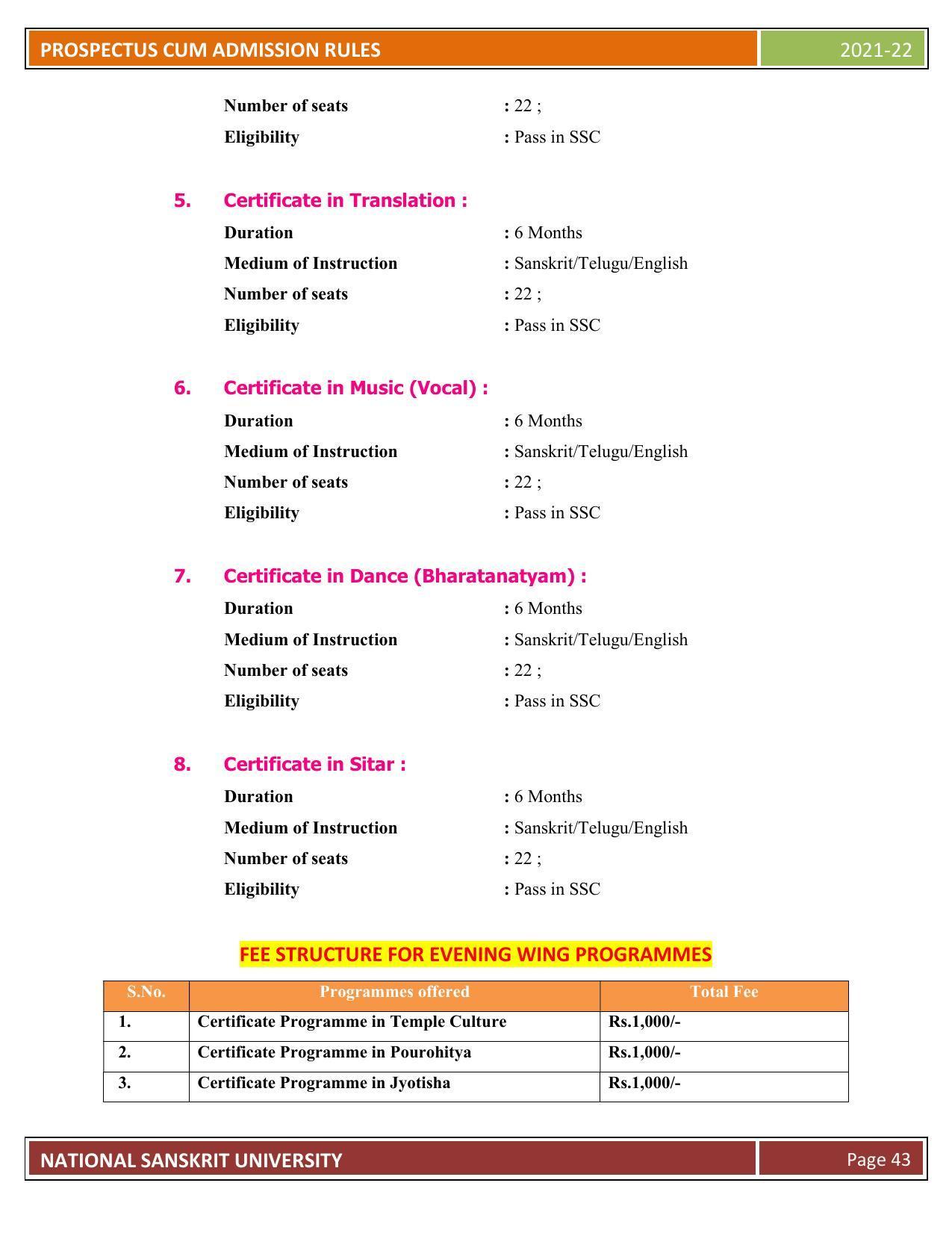 Rashtriya Sanskrit Vidyapeetha, Tirupati Admission Prospectus 2021-22 - Page 48