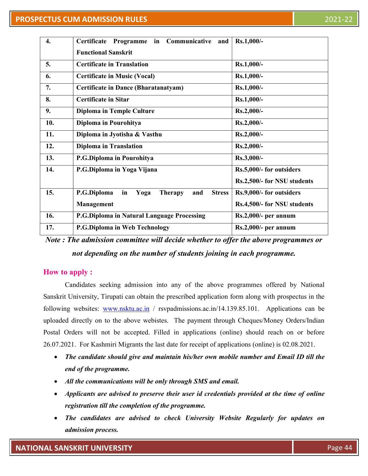 Rashtriya Sanskrit Vidyapeetha, Tirupati Admission Prospectus 2021-22 - Page 49