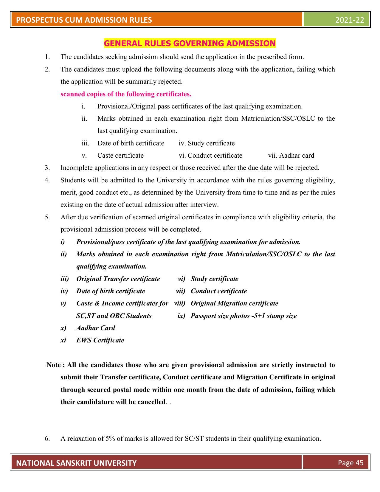 Rashtriya Sanskrit Vidyapeetha, Tirupati Admission Prospectus 2021-22 - Page 50