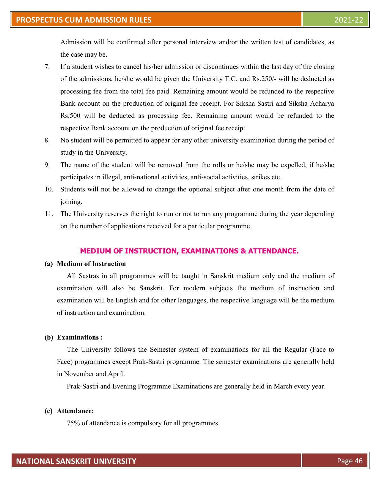 Rashtriya Sanskrit Vidyapeetha, Tirupati Admission Prospectus 2021-22 - Page 51