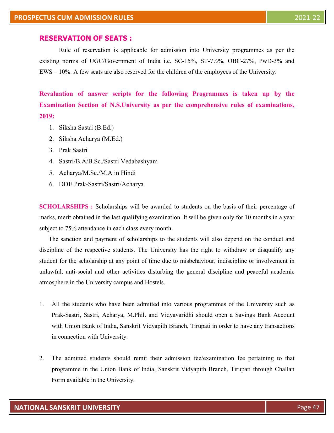 Rashtriya Sanskrit Vidyapeetha, Tirupati Admission Prospectus 2021-22 - Page 52