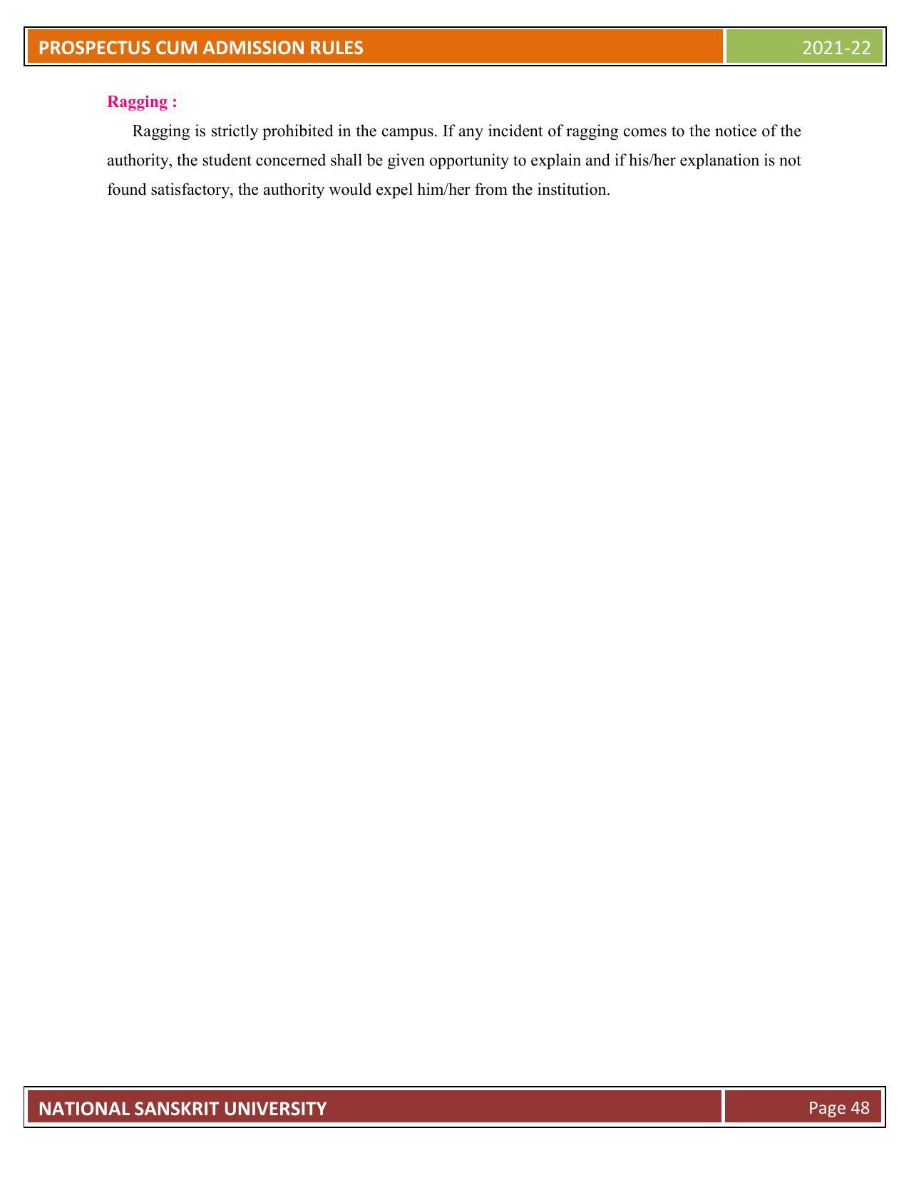 Rashtriya Sanskrit Vidyapeetha, Tirupati Admission Prospectus 2021-22 - Page 53