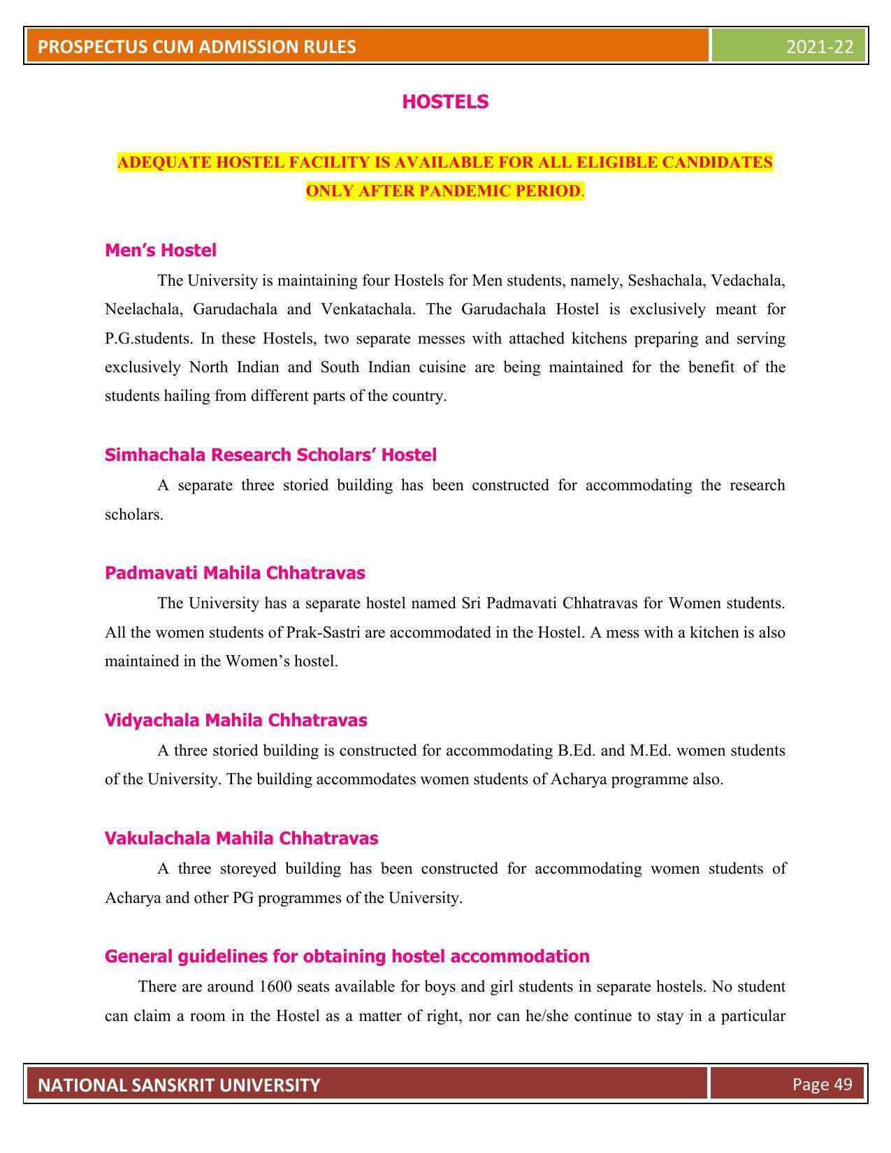 Rashtriya Sanskrit Vidyapeetha, Tirupati Admission Prospectus 2021-22 - Page 54