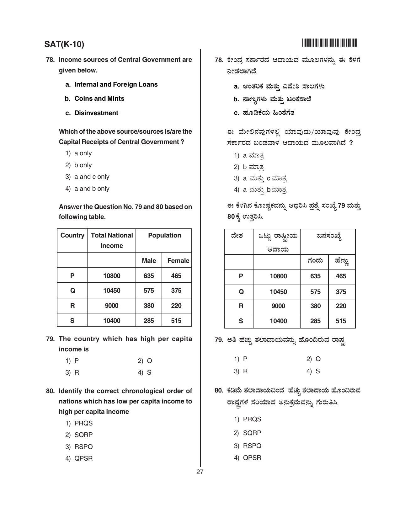 Karnataka NTSE 2016 SAT Question Paper - Page 27