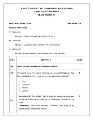 CBSE Class 12 Applied Arts (Commercial Art) Sample Question Paper 2024-25