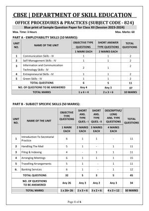 CBSE Class 12 (Skill Education) Office Procedures & Practices 2024 Sample Paper