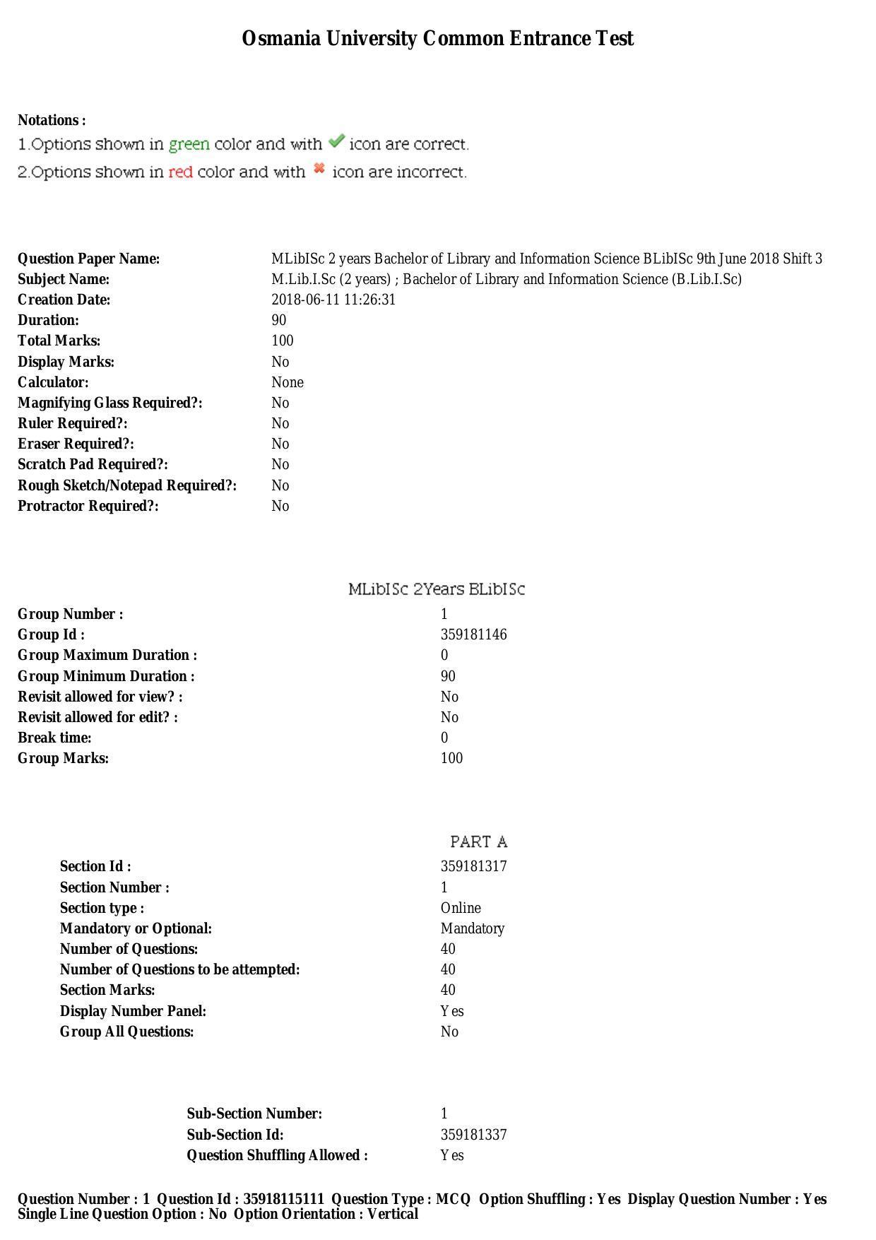 TS CPGET 2018 M.Lib.I.Sc (2 years) (Shift3) Question Paper with Answer Key - Page 1