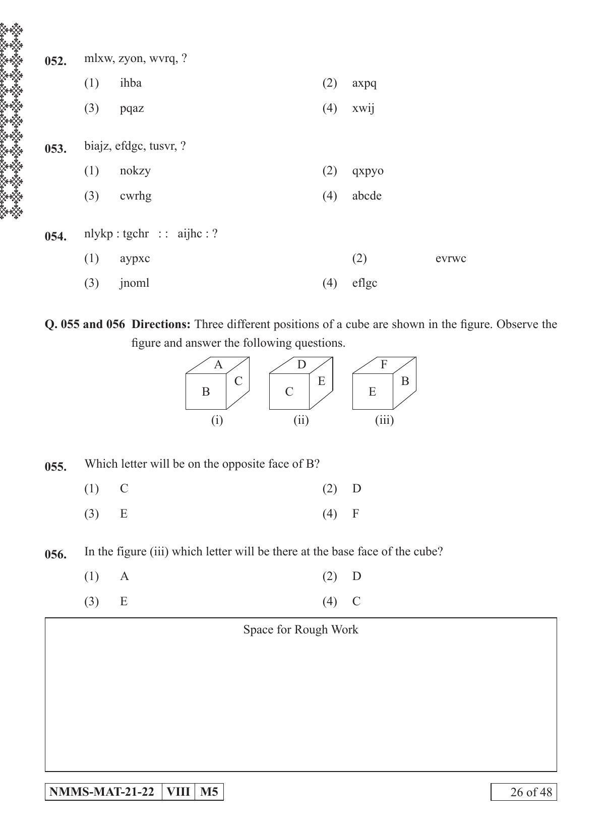 MAT ENGLISH 2021-22 Class 8 Maharashtra NMMS Question Papers - Page 26