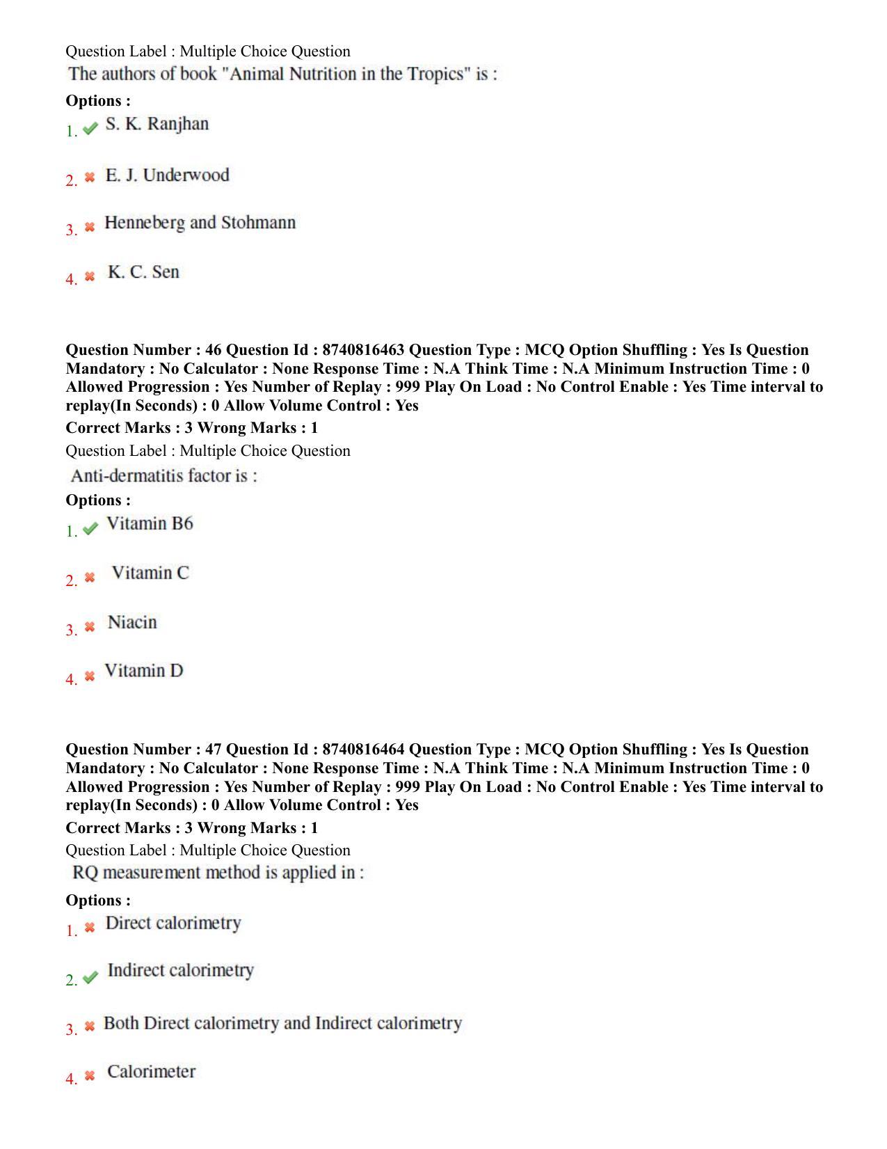 BHU RET Animal Nutrition  2020 Question Paper  - Page 30
