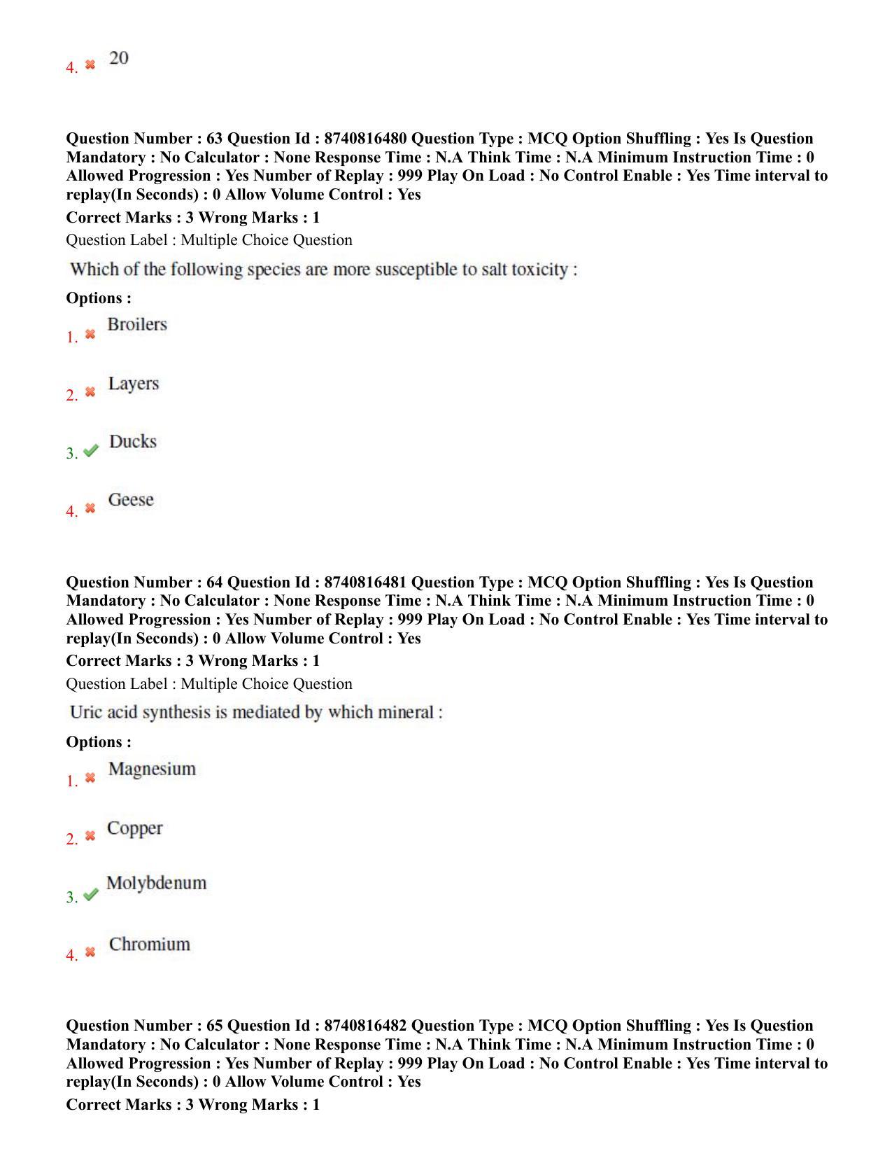 BHU RET Animal Nutrition  2020 Question Paper  - Page 37