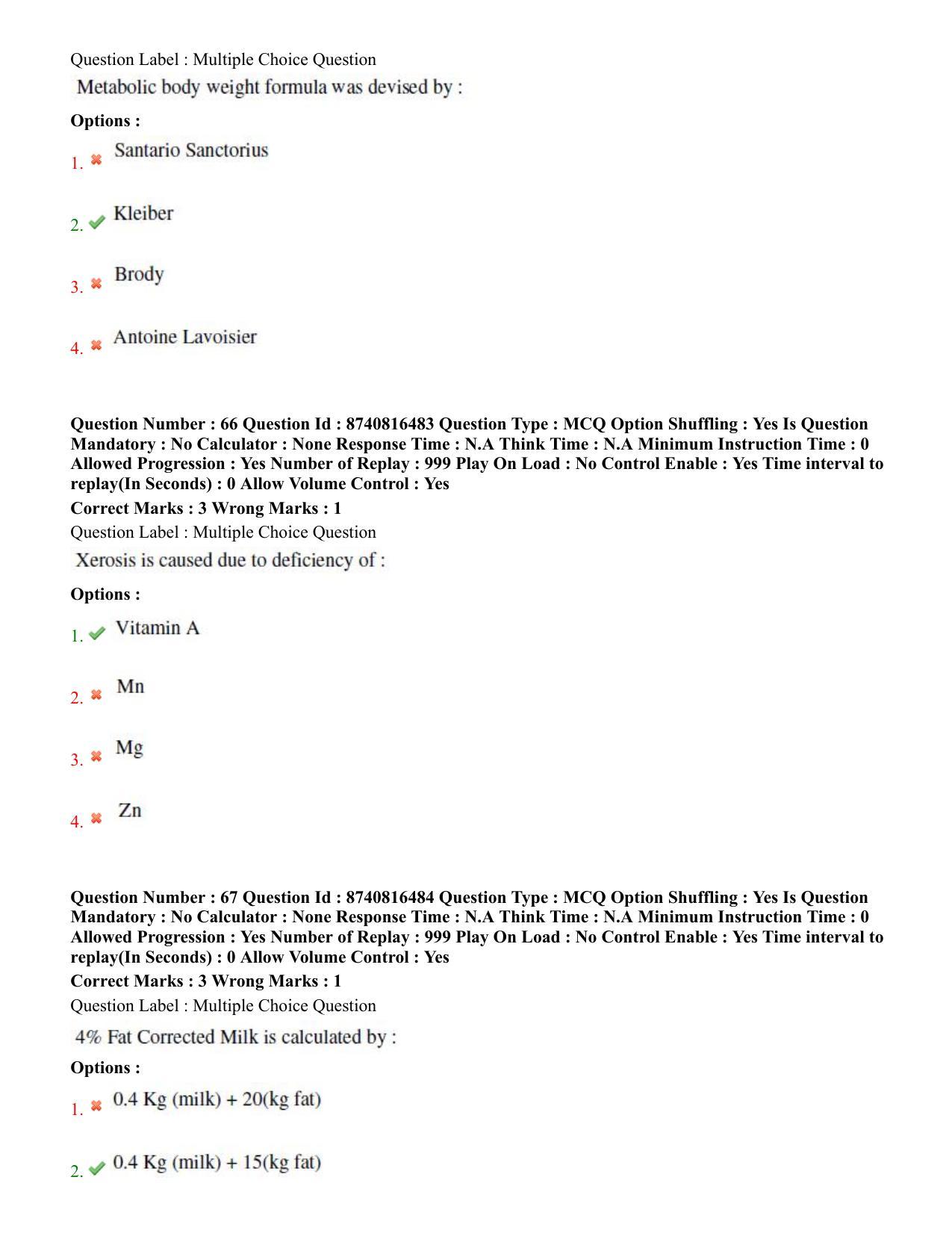 BHU RET Animal Nutrition  2020 Question Paper  - Page 38