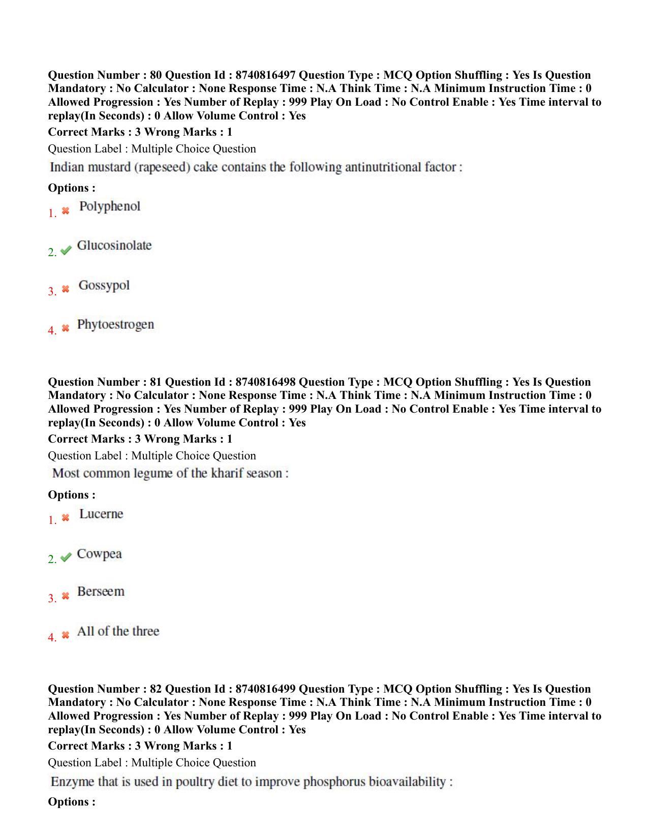 BHU RET Animal Nutrition  2020 Question Paper  - Page 44