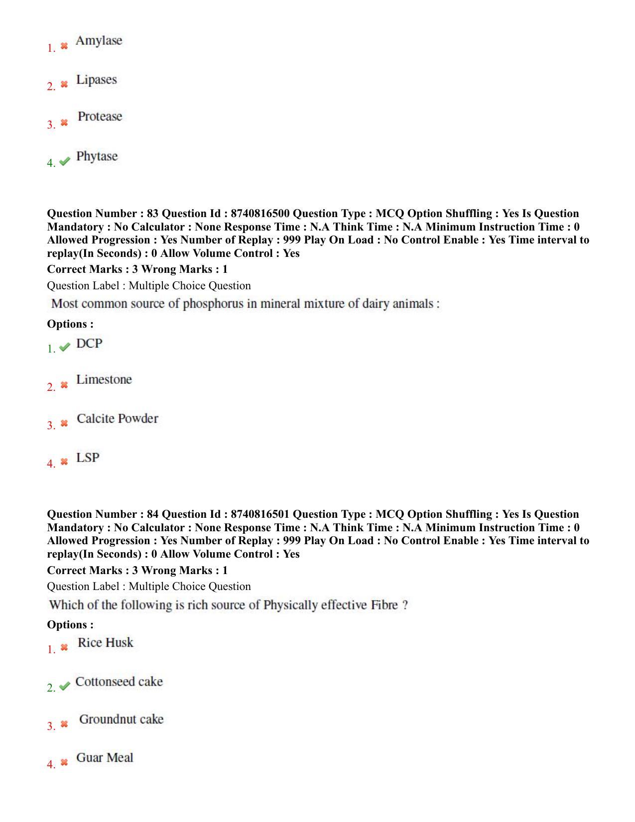 BHU RET Animal Nutrition  2020 Question Paper  - Page 45