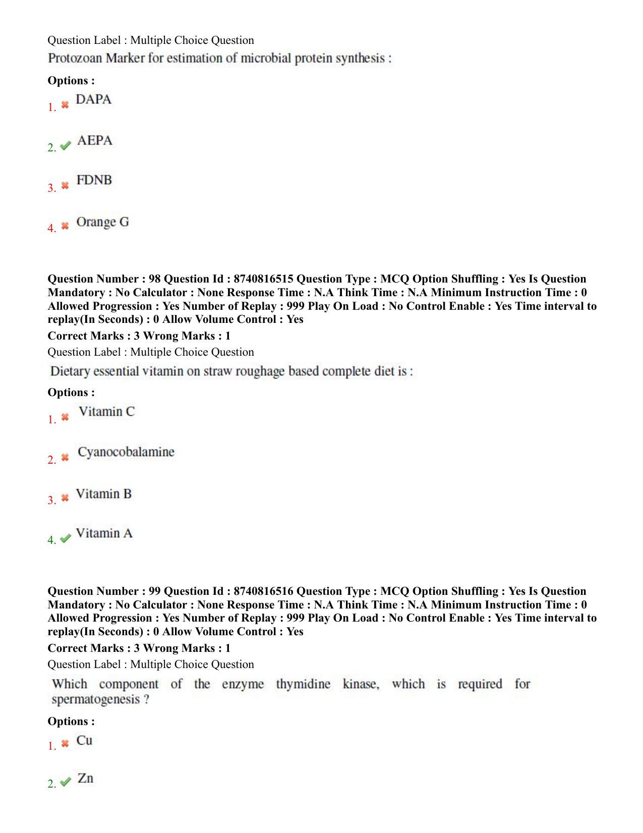 BHU RET Animal Nutrition  2020 Question Paper  - Page 51