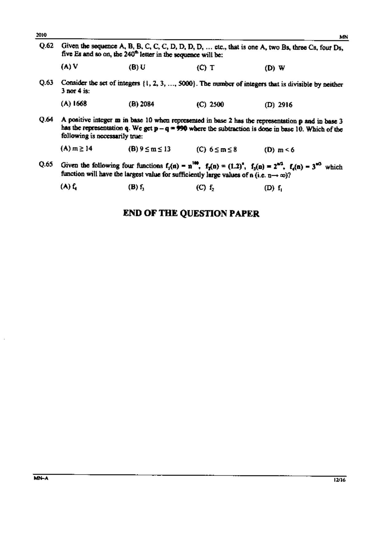 GATE 2010 Mining Engineering (MN) Question Paper with Answer Key - Page 12