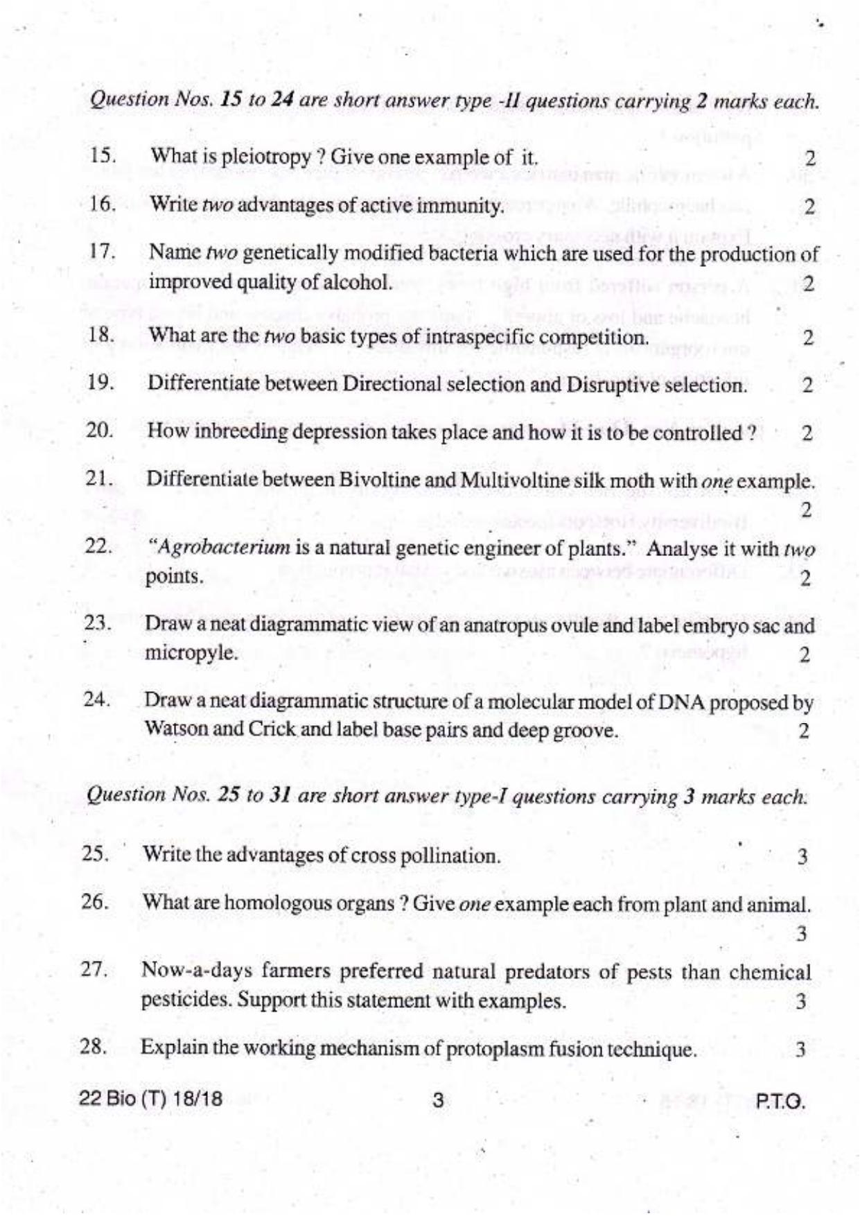 COHSEM Class 12 Biology 2018 Question Papers - Page 3