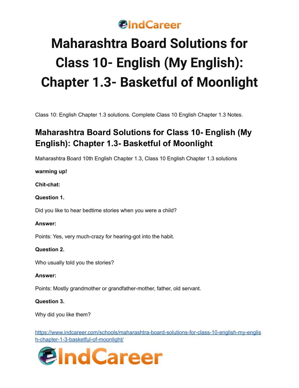 Maharashtra Board Solutions for Class 10- English (My English): Chapter 1.3- Basketful of Moonlight - Page 2
