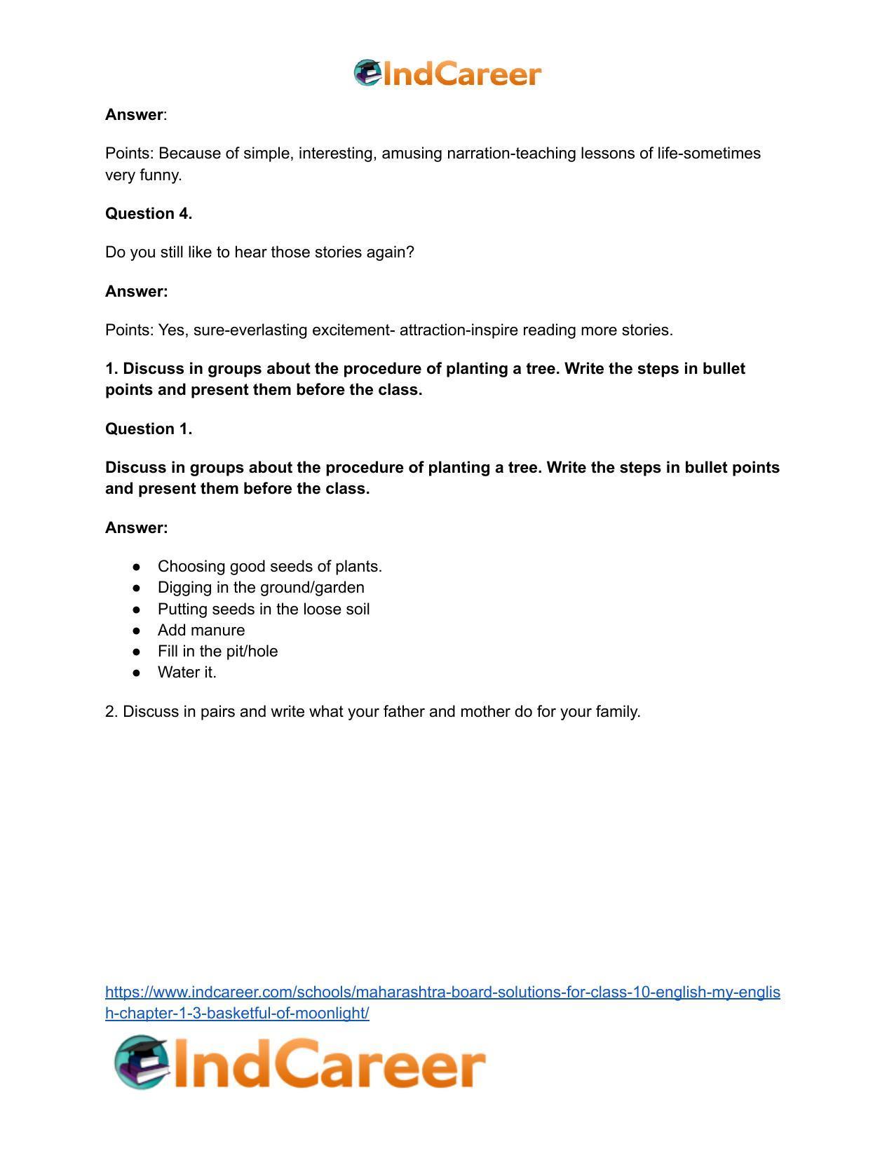 Maharashtra Board Solutions for Class 10- English (My English): Chapter 1.3- Basketful of Moonlight - Page 3