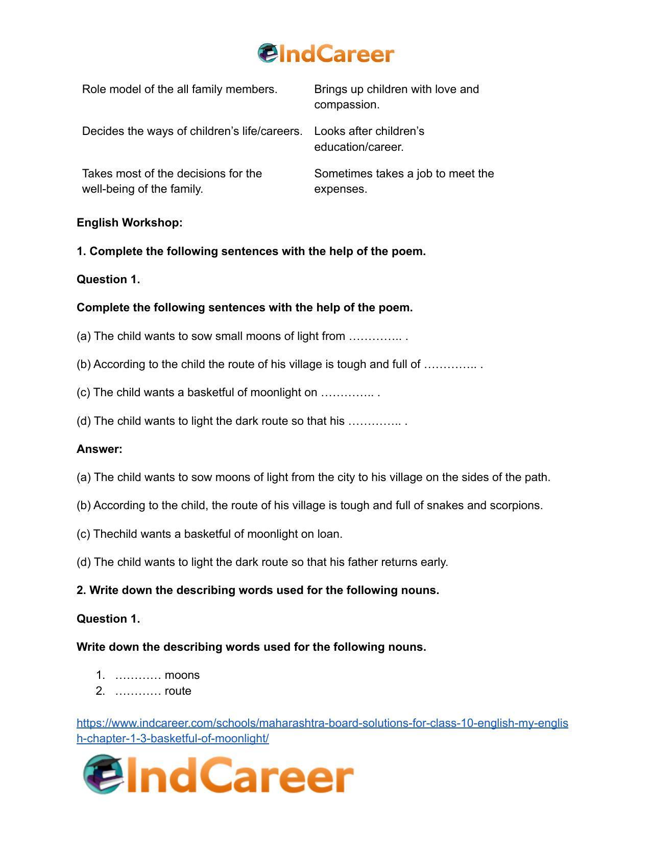 Maharashtra Board Solutions for Class 10- English (My English): Chapter 1.3- Basketful of Moonlight - Page 5
