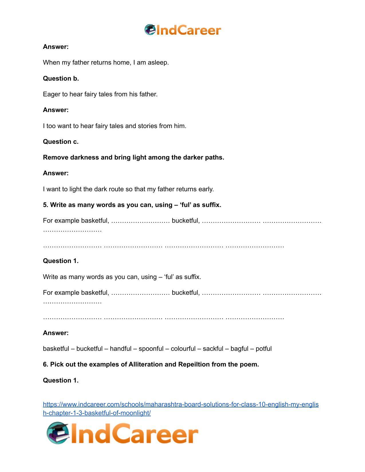 Maharashtra Board Solutions for Class 10- English (My English): Chapter 1.3- Basketful of Moonlight - Page 7