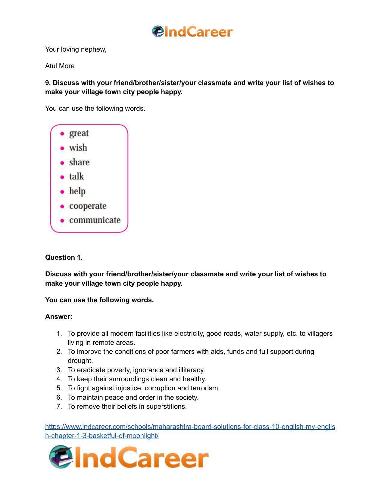 Maharashtra Board Solutions for Class 10- English (My English): Chapter 1.3- Basketful of Moonlight - Page 10
