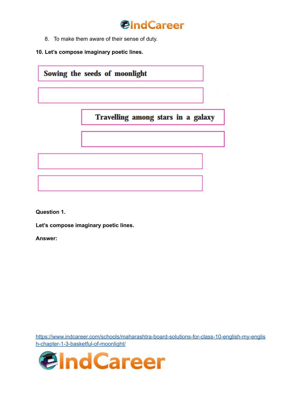 Maharashtra Board Solutions for Class 10- English (My English): Chapter 1.3- Basketful of Moonlight - Page 11