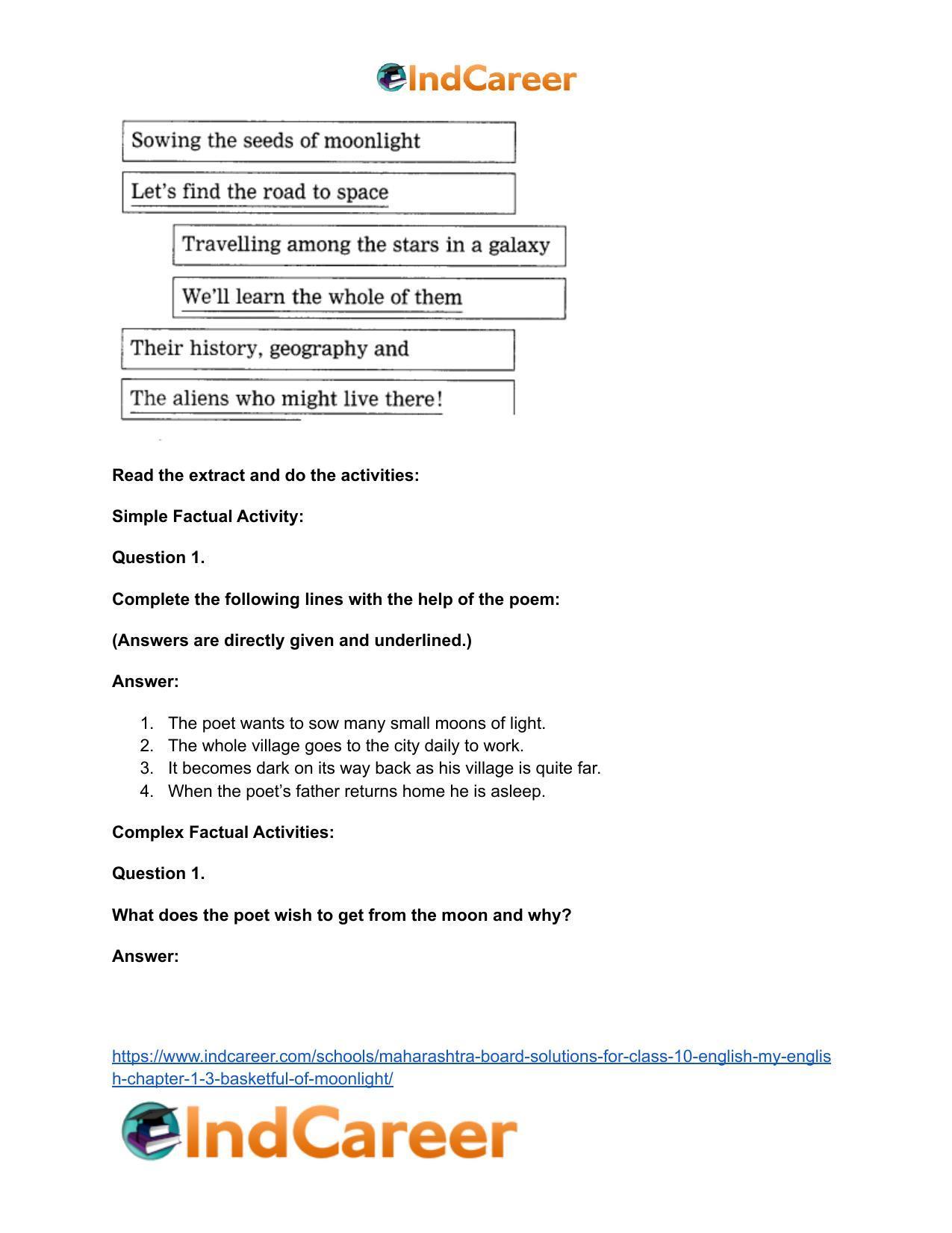 Maharashtra Board Solutions for Class 10- English (My English): Chapter 1.3- Basketful of Moonlight - Page 12