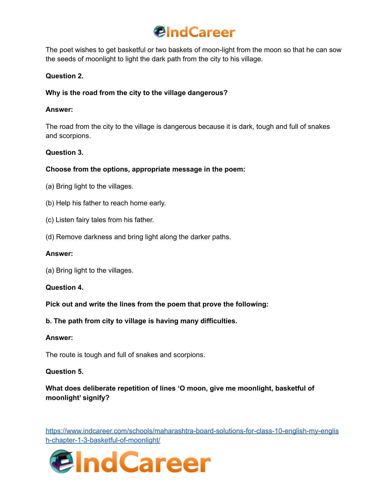 Maharashtra Board Solutions for Class 10- English (My English): Chapter 1.3- Basketful of Moonlight - Page 13