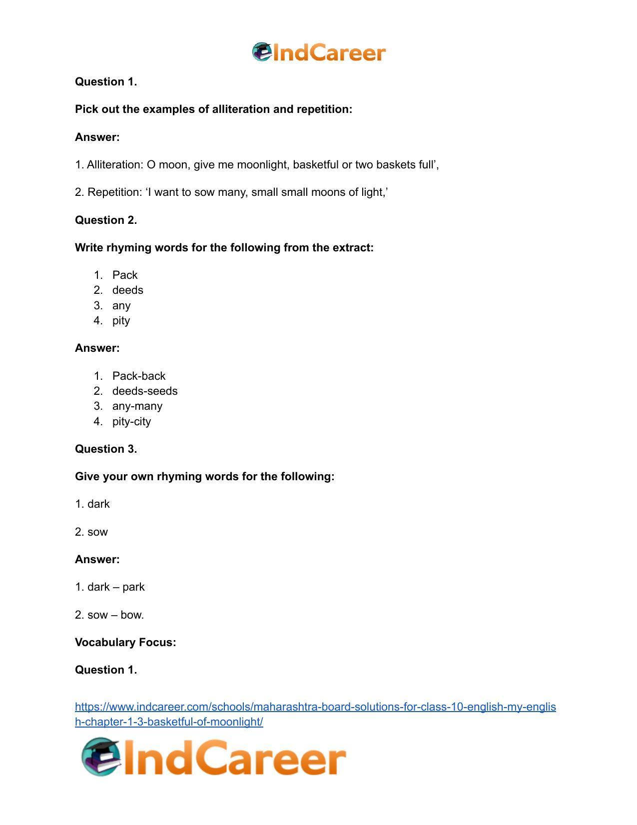 Maharashtra Board Solutions for Class 10- English (My English): Chapter 1.3- Basketful of Moonlight - Page 15