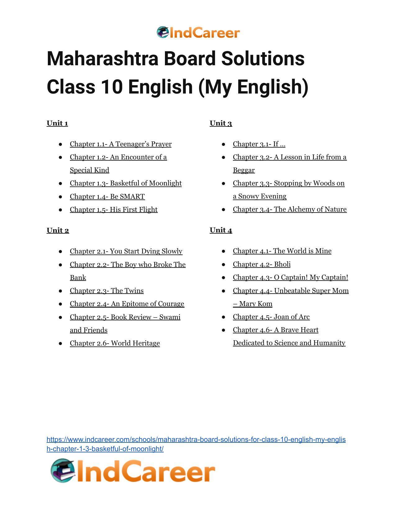 Maharashtra Board Solutions for Class 10- English (My English): Chapter 1.3- Basketful of Moonlight - Page 17
