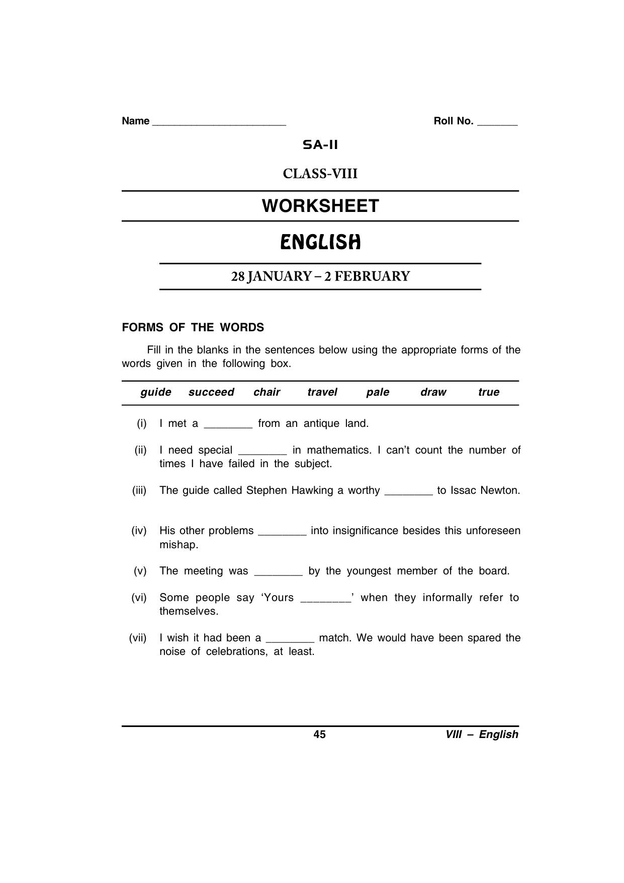 CBSE Worksheets for Class 8 English Assignment 93 - Page 1