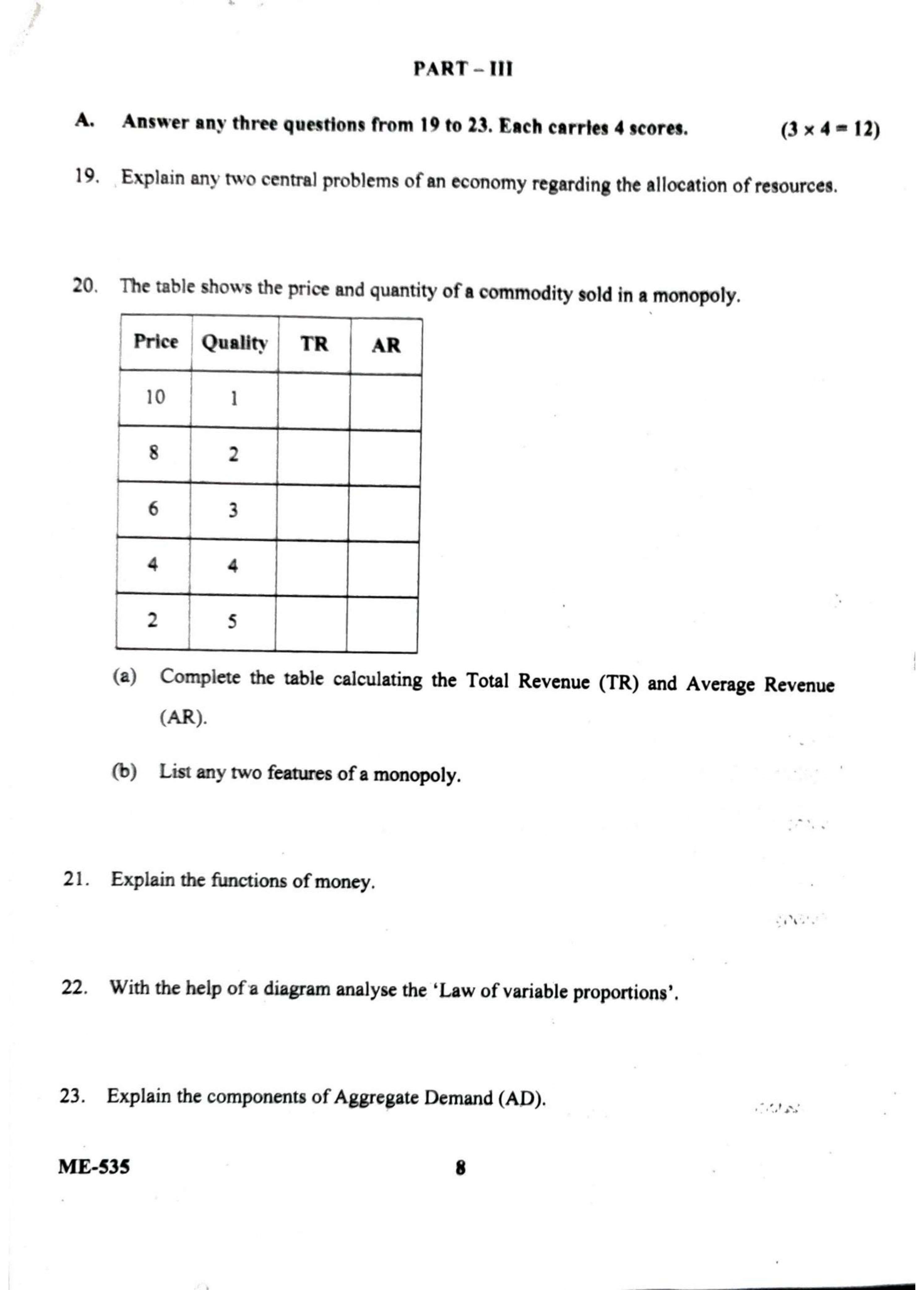 Kerala Plus Two 2022 Economics Model Question Paper - Page 8