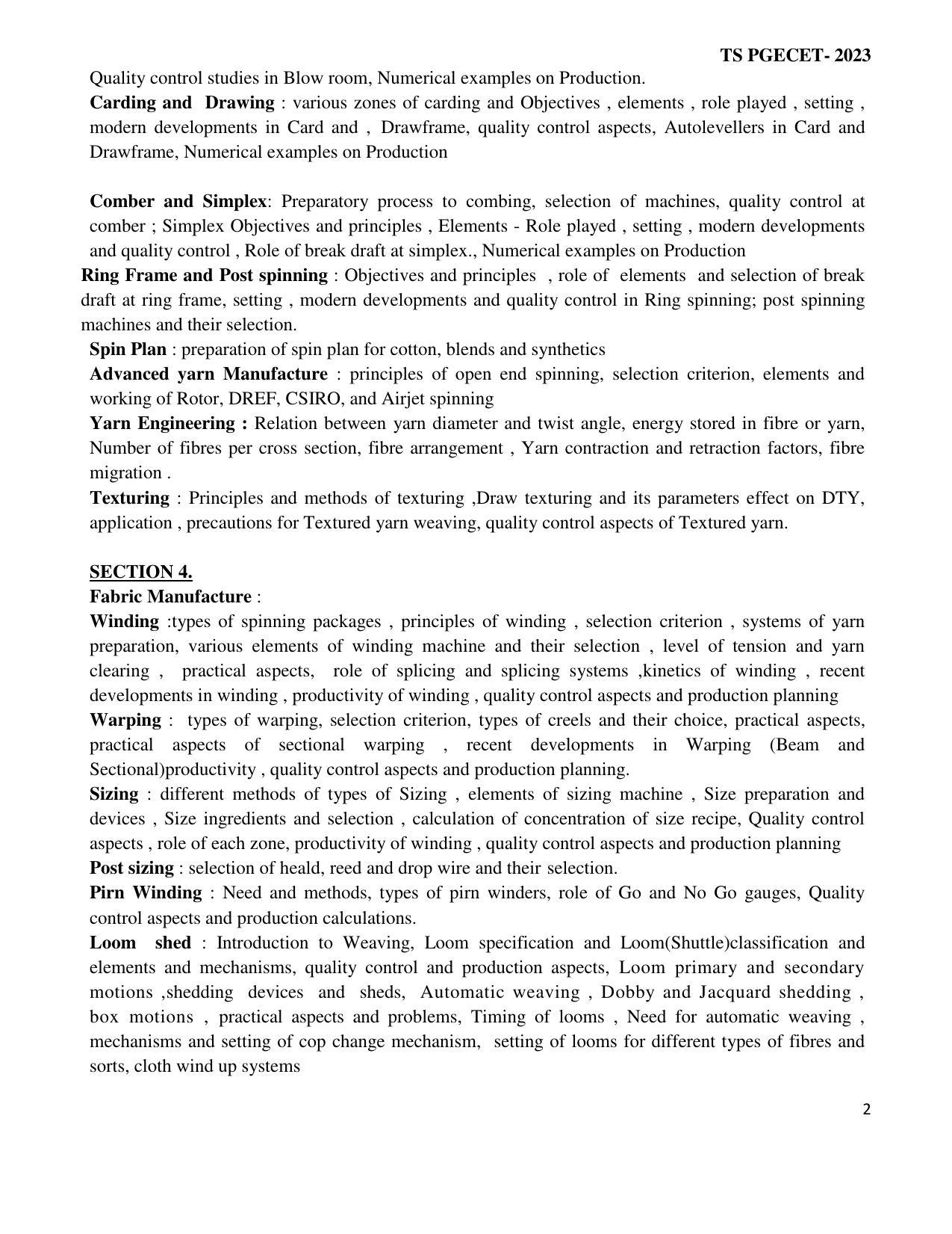 TS PGECET Textile Technology Syllabus - Page 2