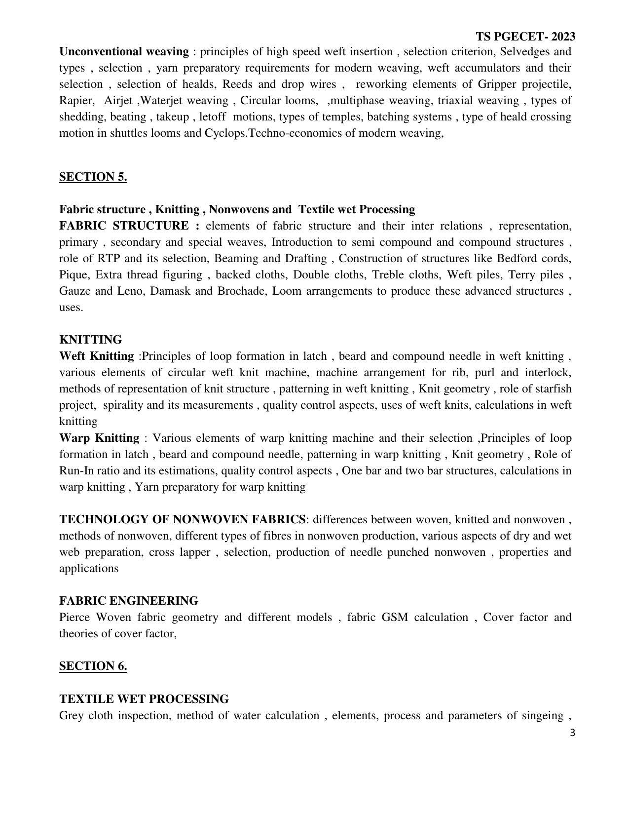TS PGECET Textile Technology Syllabus - Page 3