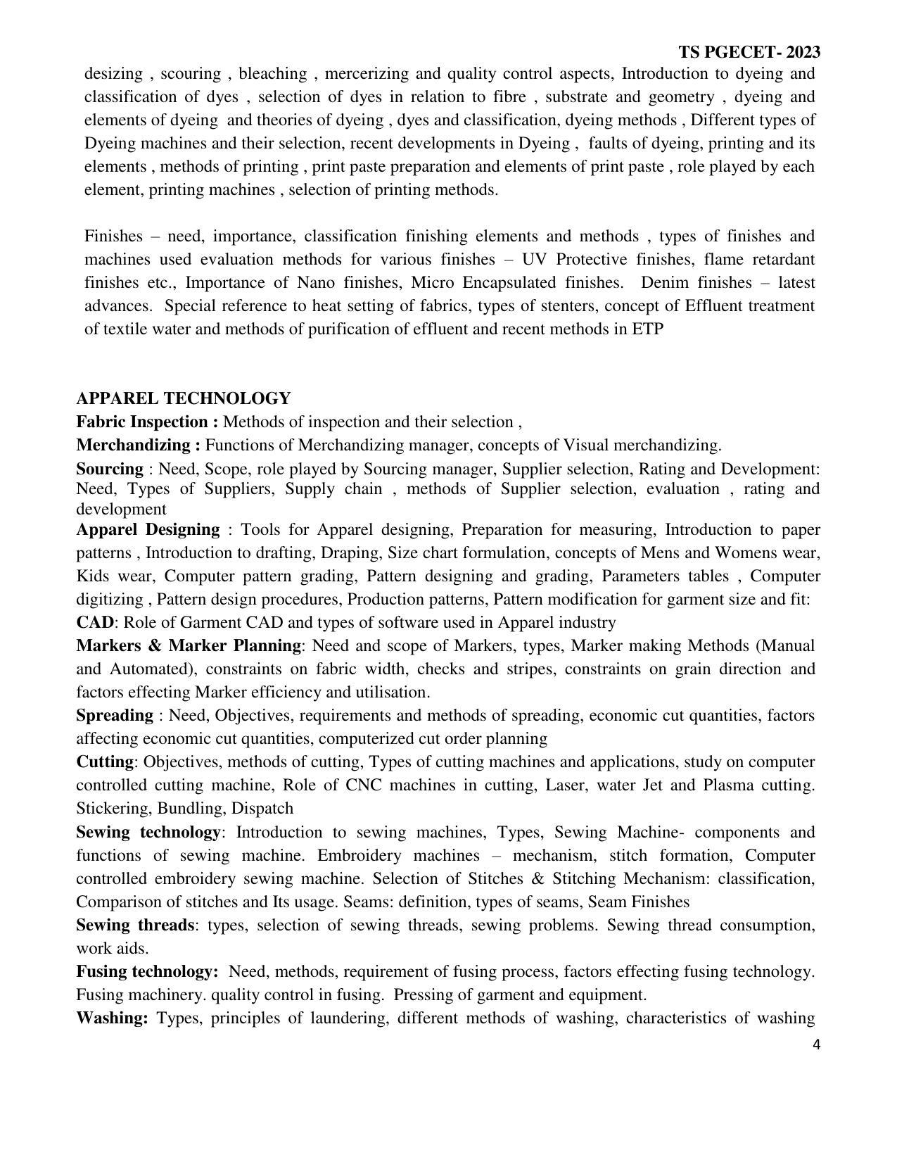 TS PGECET Textile Technology Syllabus - Page 4