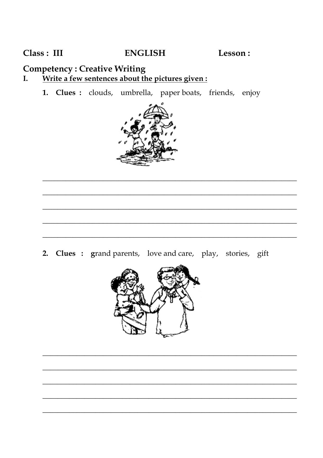 Worksheet for Class 3 English He is My Brother Assignment I - Page 3